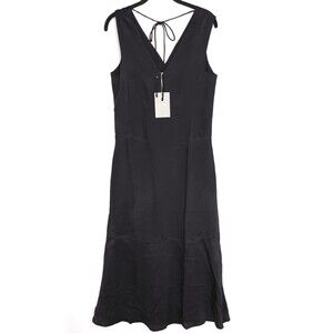 EVERLANE New Satin V- Neck Maxi Dress Black Sleeveless Beach Casual Classic XS‎